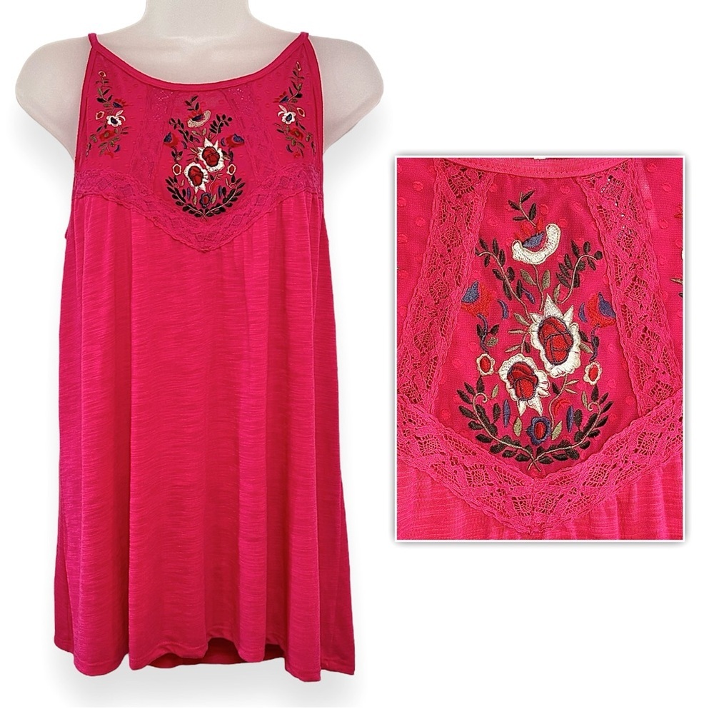 Pink Embroidered Flowy Summer Tank